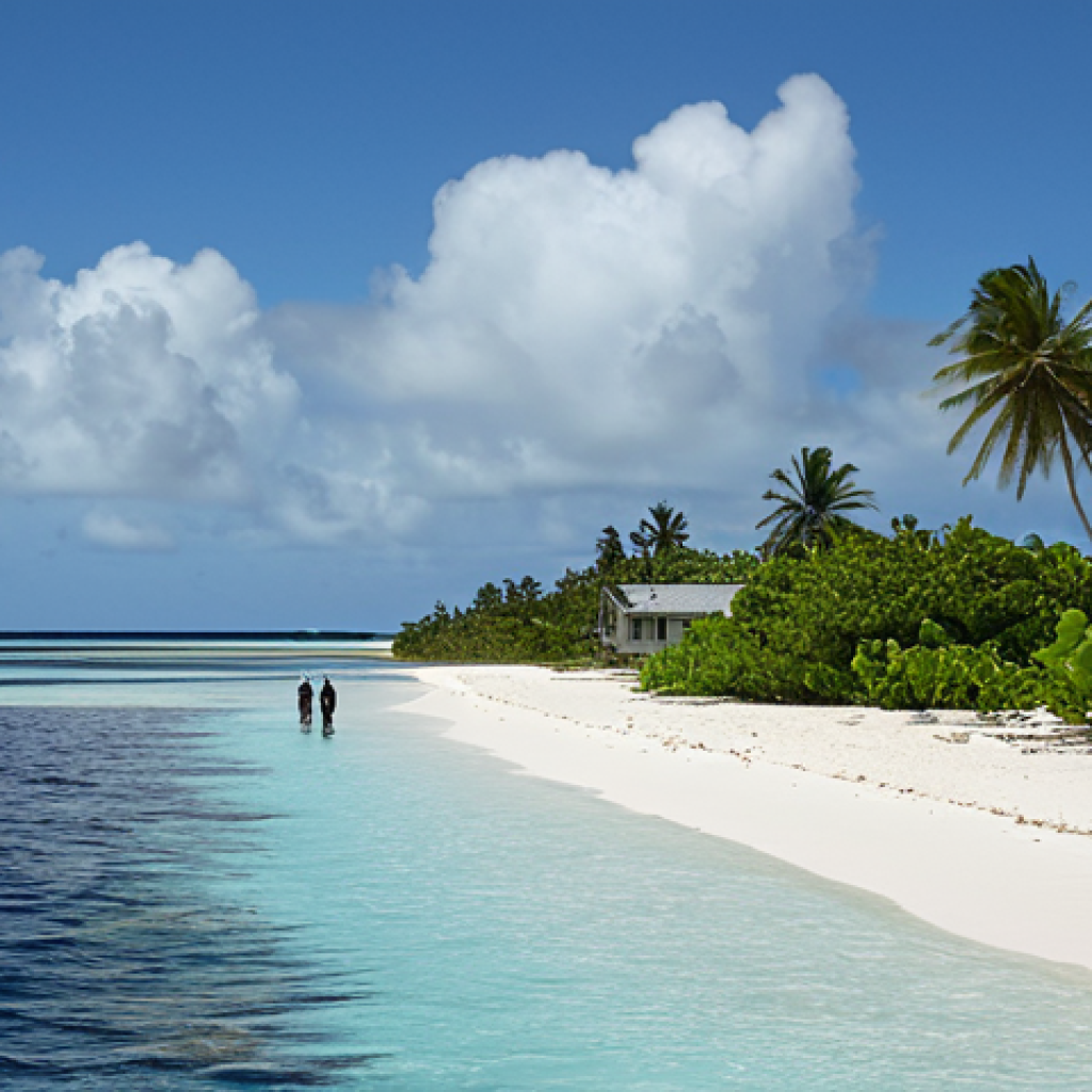 마셜 제도와 태평양 다른 섬 비교 - Environmental Risk**

"A scenic view of a Marshall Islands atoll, fully clothed people in the backgr...