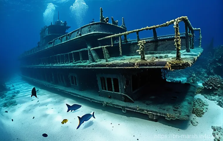 마셜 제도 다이빙 명소 비교 - Historical Wrecks Reclaimed by Nature**
    "An underwater scene at Bikini Atoll, showcasing a magni...