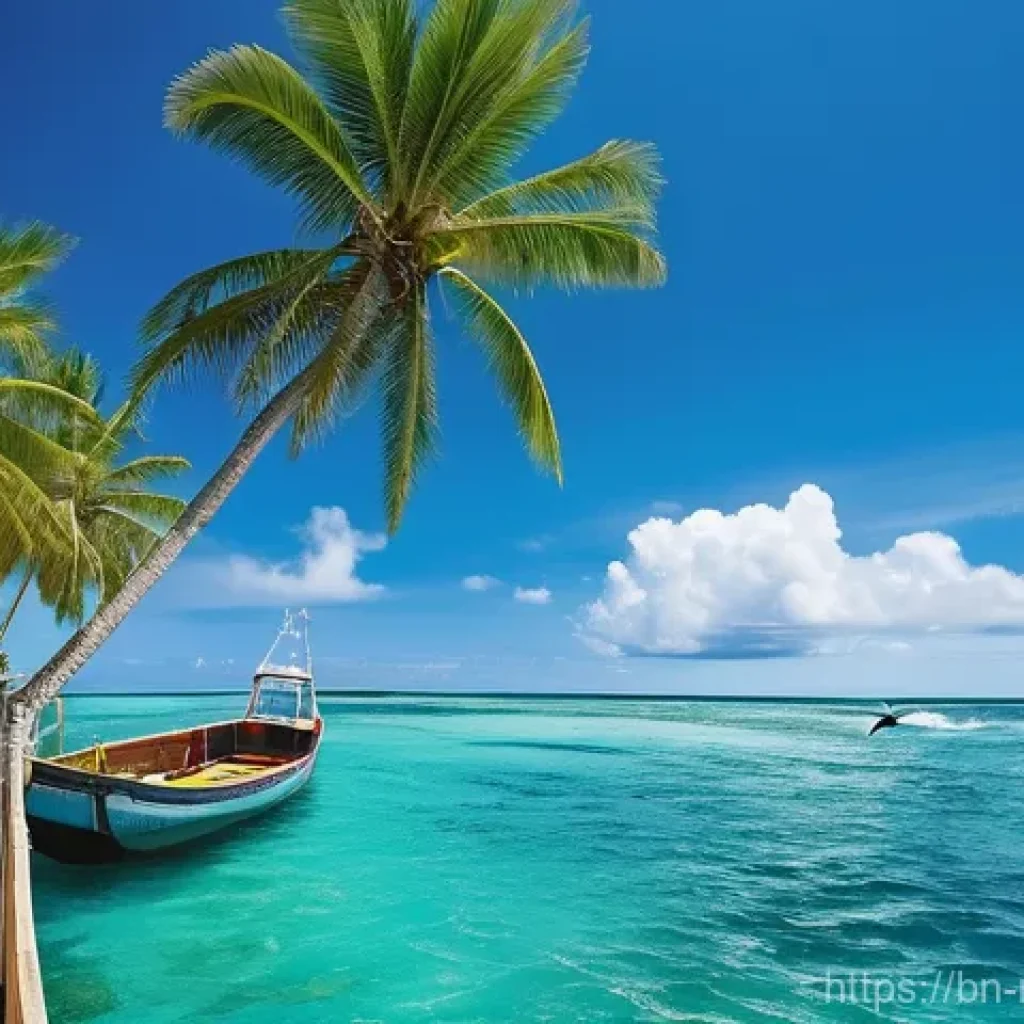 마셜 제도에서의 교통수단 - A Thrilling Island Hopping Sea Journey**
A vibrant, wide-angle shot from the deck of a small, open-a...