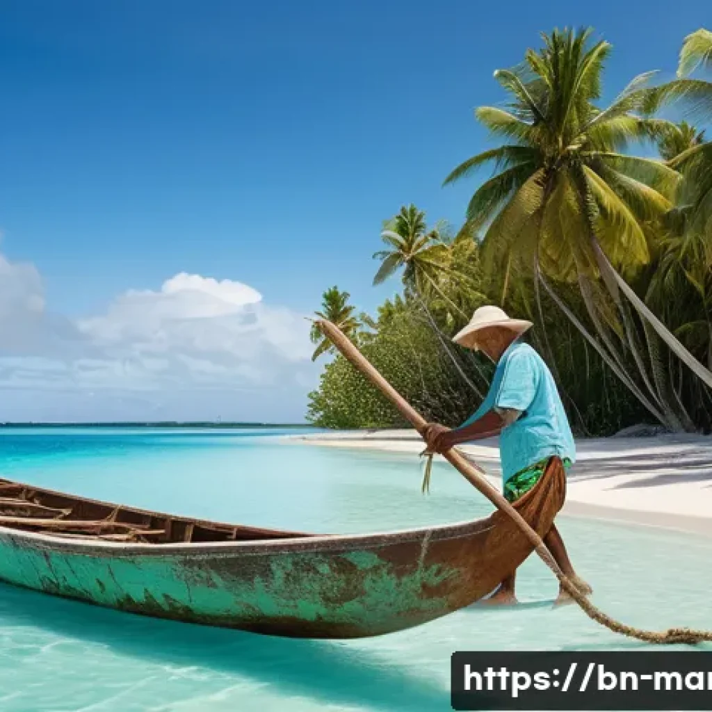 마셜 제도 경제와 산업 구조 - **Prompt:** A serene scene depicting traditional Marshallese island life centered around the ocean. ...