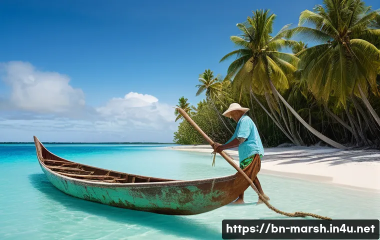 마셜 제도 경제와 산업 구조 - **Prompt:** A serene scene depicting traditional Marshallese island life centered around the ocean. ...