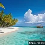 마셜 제도 관광 산업의 미래 - A stunning panoramic view of the Marshall Islands&rsquo; pristine white sandy beach with crystal-clear tur...