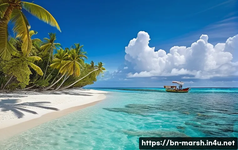 마셜 제도 관광 산업의 미래 - A stunning panoramic view of the Marshall Islands’ pristine white sandy beach with crystal-clear tur...